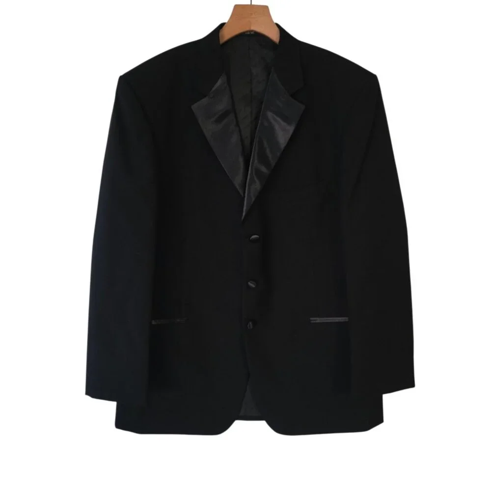After Six Tuxedo Jacket Satin Lapel Black Three Button Prom Wedding Formal‎ 44L